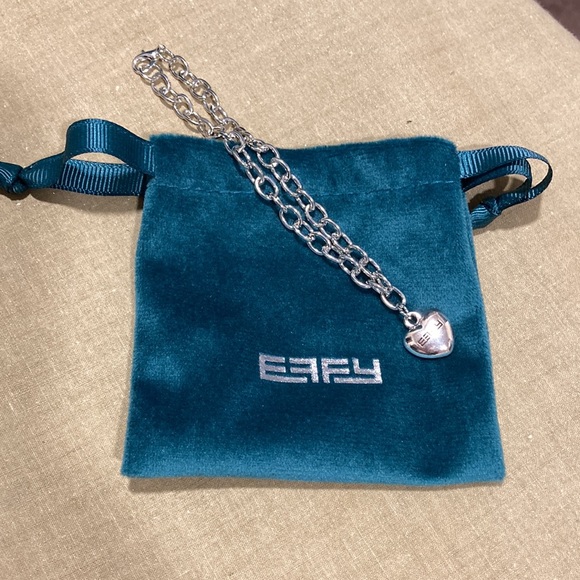 ❤️ NWOT - EFFY Engraved Heart Silvertone Open Chain Link Charm Bracelet - Picture 5 of 12
